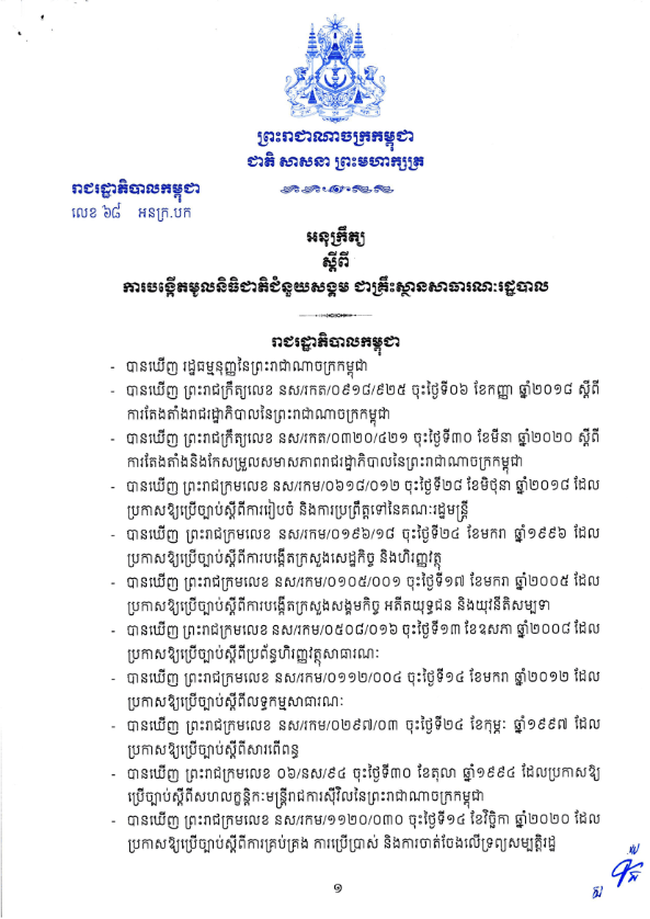 អនុក្រឹត្យស្តីពីការបង្កើតមូលនិធិជាតិជំនួយសង្គម ជាគ្រឹះស្ថានសាធារៈរដ្ឋបាល